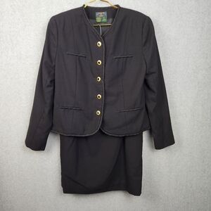 VTG Charter Club 2PC Womens 12 Black Gold Button Up Office Secretary Skirt Suit